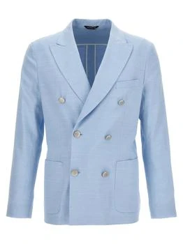 推荐Double Breast Linen  Jacket Blazer Light Blue商品