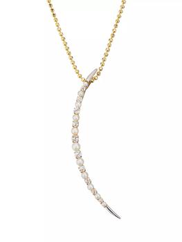 商品Two-Tone 18K Gold, Natural Pearl & 1 TCW Diamond Crescent Moon Pendant Necklace图片