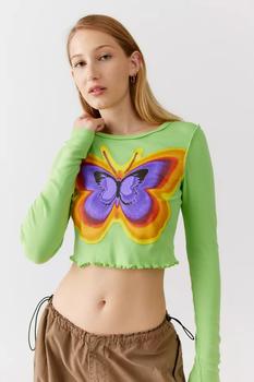 Urban Outfitters | UO Fawn Butterfly Fitted Long Sleeve Tee商品图片,5.5折