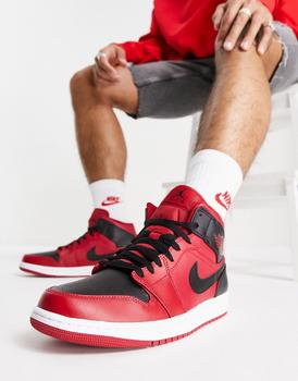 Jordan | Air Jordan 1 Mid trainers in red and black商品图片,