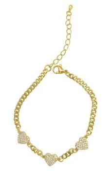 ADORNIA | 14K Gold Plate Crystal Heart Chain Bracelet,商家Nordstrom Rack,价格¥132