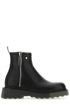 Off-White Round Toe Zip-Up Ankle Boots product img