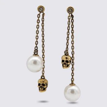 Alexander McQueen | Antique Gold Metal And Pearl Skull Chain Earrings,商家Italist,价格¥2504