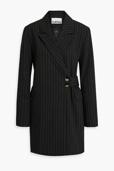 商品Ganni | Double-breasted pinstriped twill coat,商家THE OUTNET US,价格¥1367图片