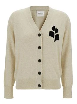 ISABEL MARANT ETOILÉ | Beige Cardigan with Contrasting Logo Detail at the Front in Cotton and Wool Blend Woman,商家Baltini,价格¥2364