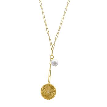 ADORNIA | Sunburst Pendant Y- Necklace with Pearl Drop商品图片,