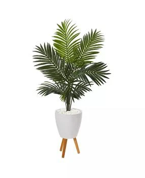 NEARLY NATURAL | 61" Paradise Palm Artificial Tree in White Planter with Stand,商家Macy's,价格¥1817