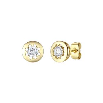 商品14k Gold Plated with  Cubic Zirconia Round Modern Bezel Stud Earrings图片