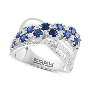 商品EFFY® Sapphire (1-3/8 ct. t.w.) & Diamond (1/5 ct. t.w.) Multirow Crossover Ring in Sterling Silver图片