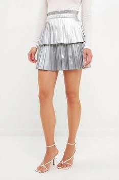 Endless Rose | Holiday Party Pleated Mini Skirt In Silver,商家Premium Outlets,价格¥312