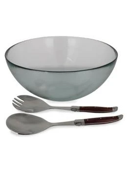 French Home | 3-Piece Urban Recycled Glass Salad Bowl & Laguiole Rosewood Servers Set,商家Saks OFF 5TH,价格¥518