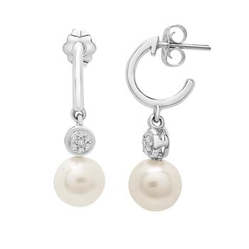 Macy's | Cultured Freshwater Pearl (7mm) and Diamond (1/20 ct. t.w.) Earrings in Sterling Silver商品图片,2.5折