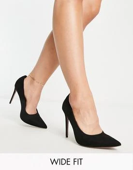 ASOS | ASOS DESIGN Wide Fit Penza pointed high heeled court shoes in black 6.1折, 独家减免邮费