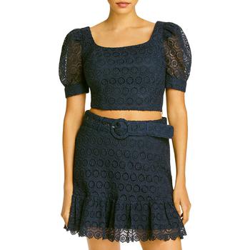 AQUA | Aqua Womens Puff Sleeve Lace Crop Top商品图片,1折