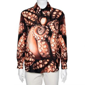 美国burberry, [二手商品] Burberry | Burberry London Brown Octopus Print Silk Twill Long Sleeve Shirt S商品图片 7.9折