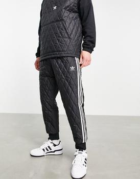 阿迪达斯裤子, Adidas | adidas Originals adicolor three stripe quilted track pants in black商品图片 5.4折