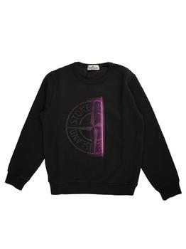 Stone Island Junior | Stone Island Junior Black Blackboard Sweatshirt With Purple Print商品图片,7.2折
