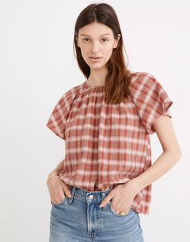 女装Madewell, Madewell | Plaid Gauze Flutter-Sleeve Top商品图片 5.4折