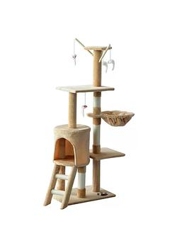 商品53" Plush Sturdy Interactive Cat Condo Tower Scratching Post Activity Tree House Beige,商家Belk,价格¥512图片