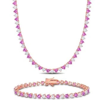 Mimi & Max | 43 1/5ct TGW Created Pink White Sapphire Tennis Bracelet and Necklace Rose Silver,商家Premium Outlets,价格¥1303