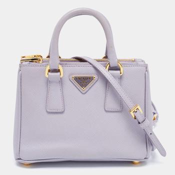 [二手商品] Prada | Prada Purple Saffiano Lux Leather Mini Galleria Double Zip Tote商品图片,5.5折