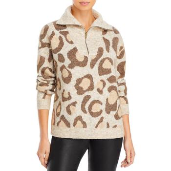 AQUA | Aqua Womens Animal Print 1/4 Zip Pullover Sweater商品图片,2.6折, 独家减免邮费