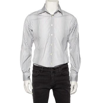 推荐Etro Grey Gradient Stripe Cotton Front Button Shirt M商品