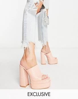 Daisy Street | Daisy Street Exclusive platform mule sandals in peach croc 4.5折