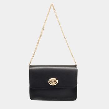 Coach链条包, [二手商品] Coach | Coach Black Leather Turnlock Chain Crossbody Bag商品图片 满1件减$100, 满减