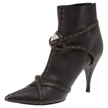 [二手商品] Fendi | Fendi Brown Leather Ankle Length Boots Size 39.5商品图片,