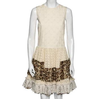 推荐Roberto Cavalli Beige Eyelet Cotton & Lace Trimmed Tiered Dress M商品