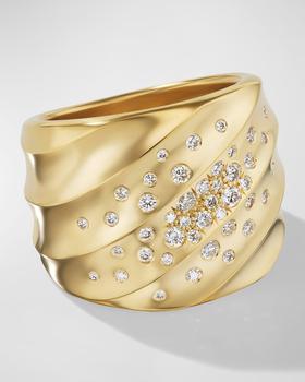 商品David Yurman | Cable Edge Saddle Ring with Diamonds in 18K Gold, 18.8mm, Size 8,商家Neiman Marcus,价格¥39352图片