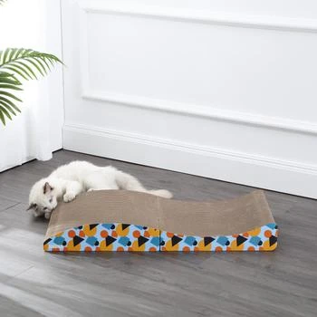 THE LICKER STORE | Eero 32" Modern Cardboard Foldable Lounge Cat Scratcher with Catnip, Blue/Orange,商家Premium Outlets,价格¥382