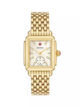 推荐White Mother-Of-Pearl Goldtone Chronograph 0.08 TCW Diamond Bracelet Watch商品