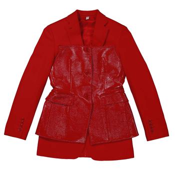 Burberry | Ladies Bright Red Leather Panel Tailored Blazer商品图片,2.8折, 满$300减$10, 独家减免邮费, 满减