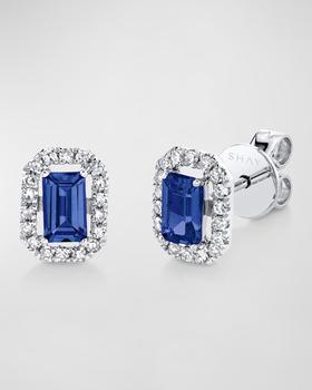 商品SHAY | 18k White Gold Diamond Halo Blue Sapphire Studs,商家Neiman Marcus,价格¥11854图片