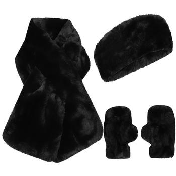 推荐Black faux fur winter accessories set scarf mittens and headband商品