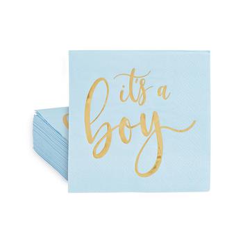 商品50 Pack Its a Boy Baby Shower Cocktail Napkins Party Supplies, Blue with Gold Foil Table Decorations (5 x.5 Inches)图片