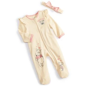 Disney | Baby Winnie-the-Pooh Footed Coverall & Headband, 2 Piece Set,商家Macy's,价格¥112