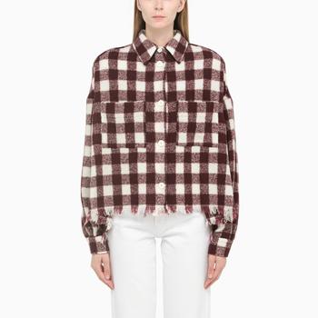 推荐Burgundy/white check shirt jacket商品