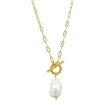 ADORNIA | 18.5" Paper Clip Chain Toggle 14K Gold Plated Necklace with Freshwater Pearl 独家减免邮费