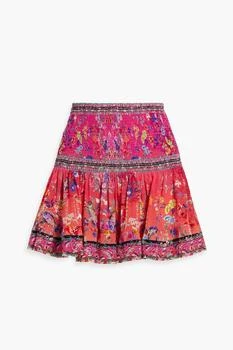Camilla | Crystal-embellished shirred printed silk mini skirt 5.0折