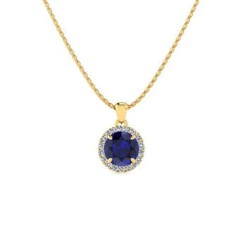 SSELECTS | 1 Carat Round Shape Sapphire And Halo Diamond Necklace In 14 Karat Yellow Gold,商家Premium Outlets,价格¥2027