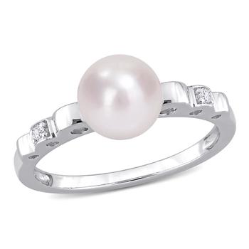 商品Amour | 7-7.5mm Freshwater Cultured Pearl and Created White Sapphire Ring in Sterling Silver,商家Jomashop,价格¥335图片