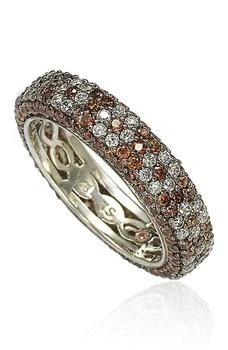 Suzy Levian | Sterling Silver Brown & White Cubic Zirconia Flower Eternity Band Ring 2.2折, 独家减免邮费