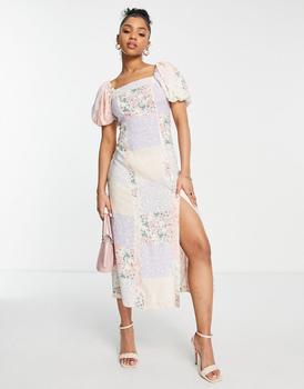 product Miss Selfridge puff sleeve midi dress in patchwork floral image