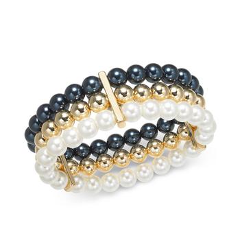 商品Multi-Imitation Pearl Triple-Row Stretch Bracelet, Created for Macy's图片