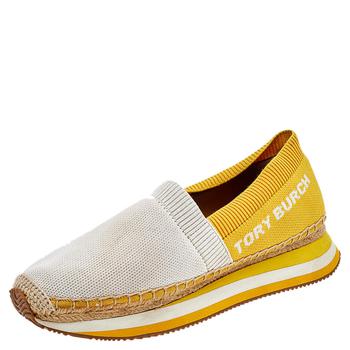 推荐Tory Burch White/Yellow Knit Fabric Daisy Espadrille Slip On Sneakers Size 38.5商品