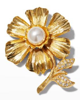 商品Gold with Pearly Center and Crystals Flower Pin,商家Neiman Marcus,价格¥587图片