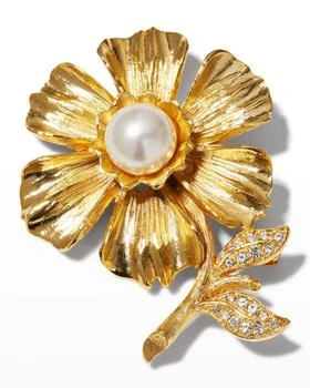 Kenneth Jay Lane | Gold with Pearly Center and Crystals Flower Pin,商家Neiman Marcus,价格¥825